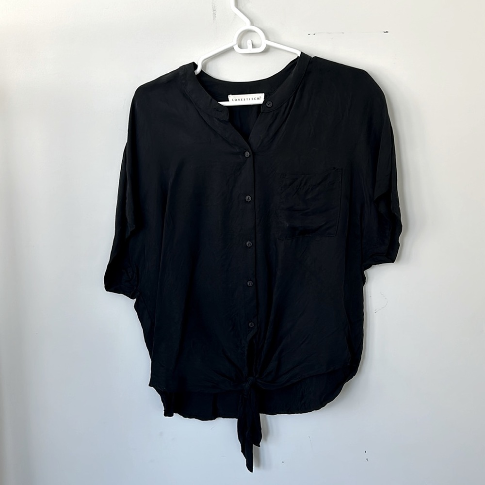 Black Lovestitch short sleeve button down, size medium.